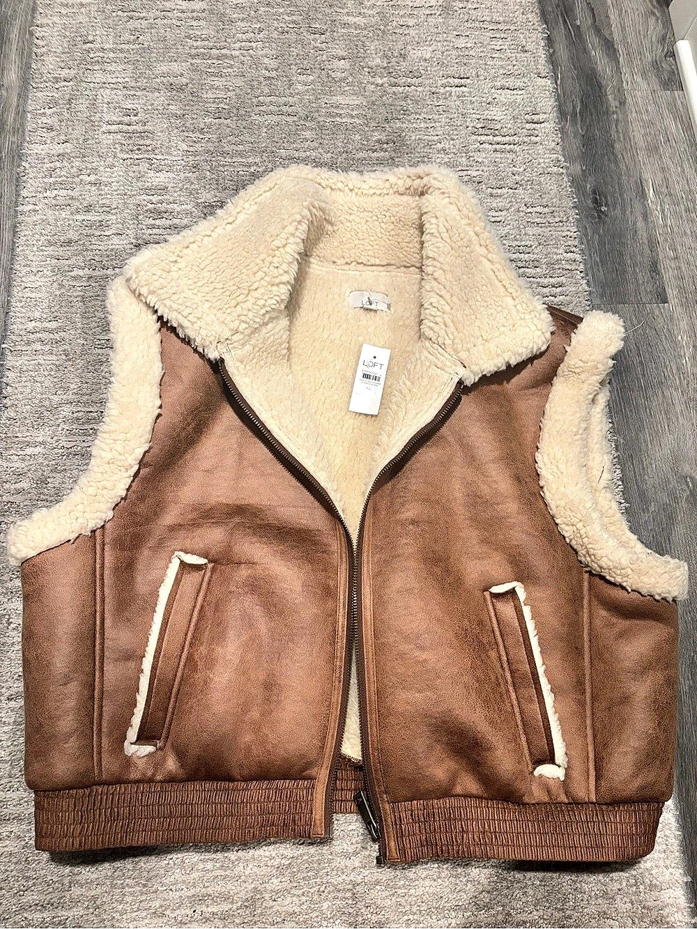 LOFT Faux Shearling Brown & Cream Vest size XL